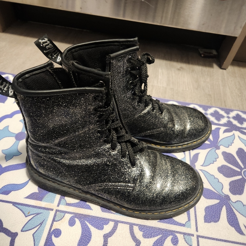 Black Glitter Combat Boots Doc Martens Bouncing Soles